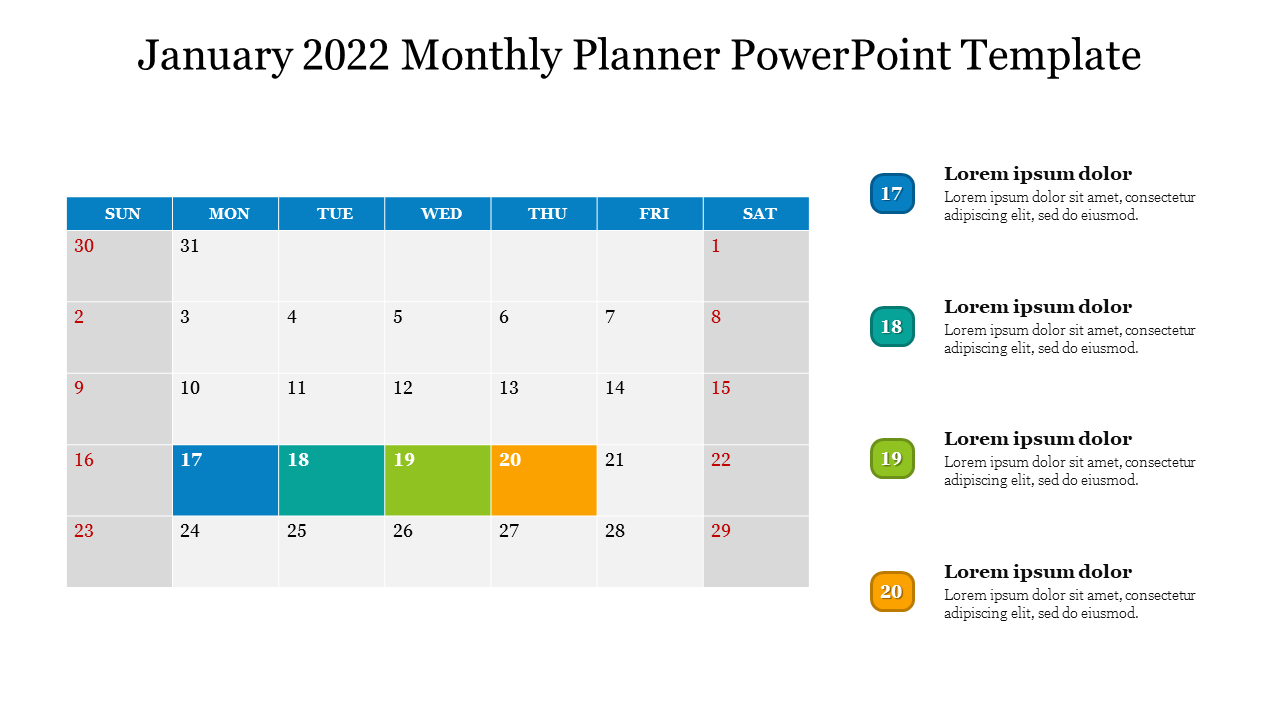 January 2022 Monthly Planner PowerPoint Template